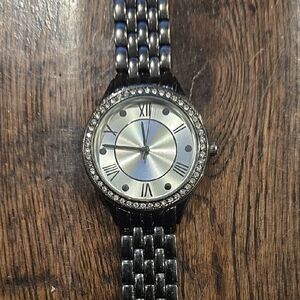 Accutime Silver and Black Watch with Roman Numerals